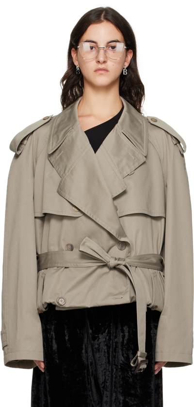 Balenciaga Folded Cotton Trench Coat In Brown
