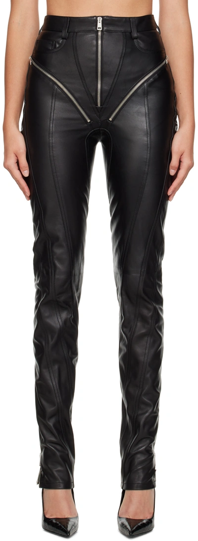 Mugler Zip-embellished Leather Trousers In Black