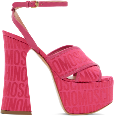 Moschino Pink Logo Jacquard Heels In 604 Fuxia