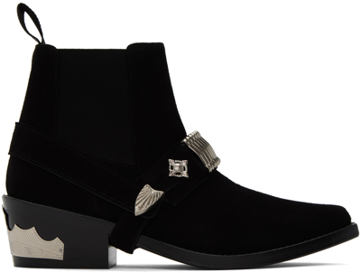 Toga Black Ankle Strap Chelsea Boots In Aj1303 - Black Suede