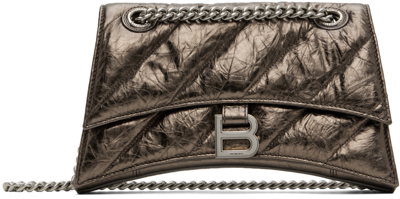 Balenciaga Grey Small Crush Chain Bag In 2564 Dark Bronze