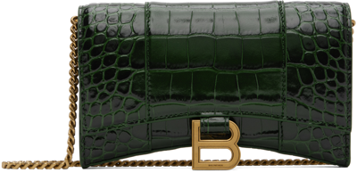 Balenciaga Green Croc Hourglass Bag In 3011 Forest Green