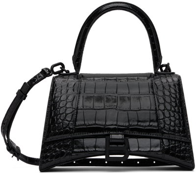 Balenciaga Hourglass Small Croc-effect Leather Tote In Black