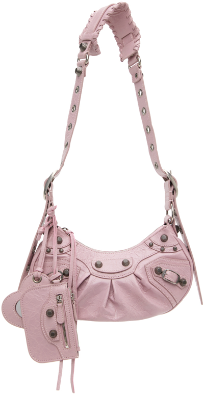 Balenciaga Crinkled Leather Le Cagole Xs Shoulder Bag With Metal Detail In Pink
