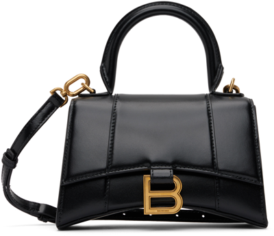 Balenciaga Hourglass Xs Leather Top Handle Satchel In Black