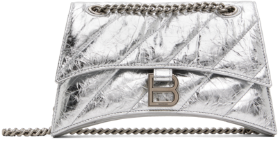 Balenciaga Silver Small Crush Chain Bag In 8110 Silver