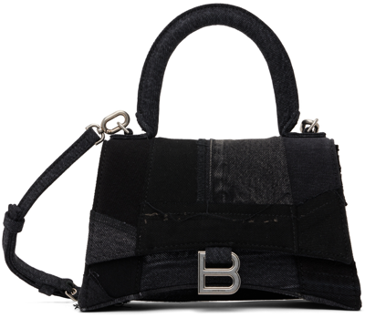 Balenciaga Hourglass Small Denim Crossbody Bag In Black