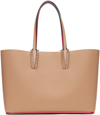 Christian Louboutin Cabata Large Studded Textured-leather Tote In Nude/nudee