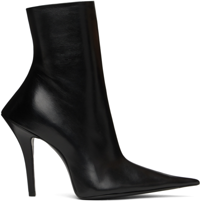 Balenciaga Leather Ankle Boots Hourg With 7cm Curved Heel In Black
