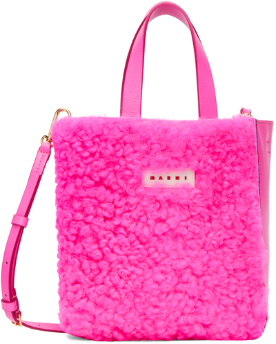 Marni Shearling Museo Soft Mini Tote Bag In 00c56 Starlight Pink