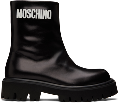 Moschino Black Gummy Ankle Boots In 000 Nero