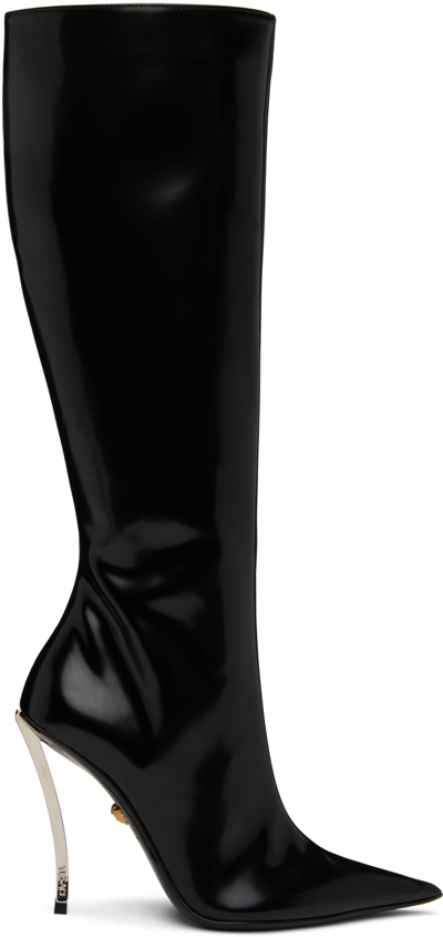 Versace Black Pin-point Boots In 1b00p Black