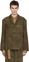 DRIES VAN NOTEN KHAKI PRINTED BLAZER