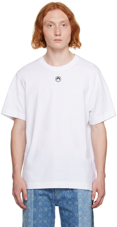 Marine Serre White Embroidered T-shirt In Wh10