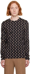 Marine Serre Black Crewneck Top With All-over Moon Print In Tech Fabric Stretch Woman