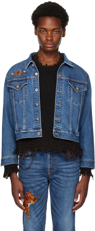 Doublet Blue Embroidered Denim Jacket In Indigo