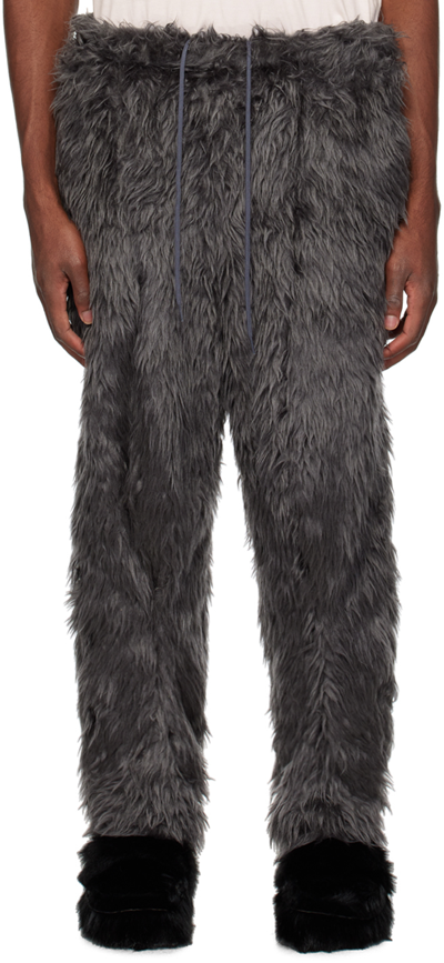 Doublet Gray Beastly Legs Faux-fur Trousers In Black