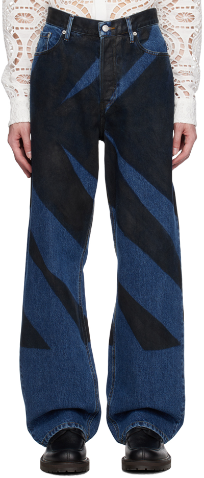 Dries Van Noten Blue Printed Jeans In 504 Blue
