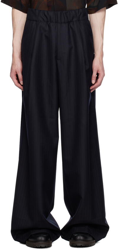 Dries Van Noten Navy Striped Trousers In 509 Navy