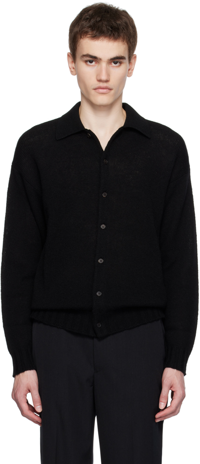 Auralee Spread-collar Wool-blend Cardigan In Black