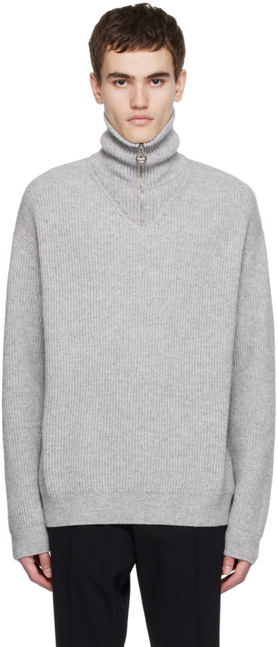 Solid Homme Gray Half-zip Sweater In 348g Grey