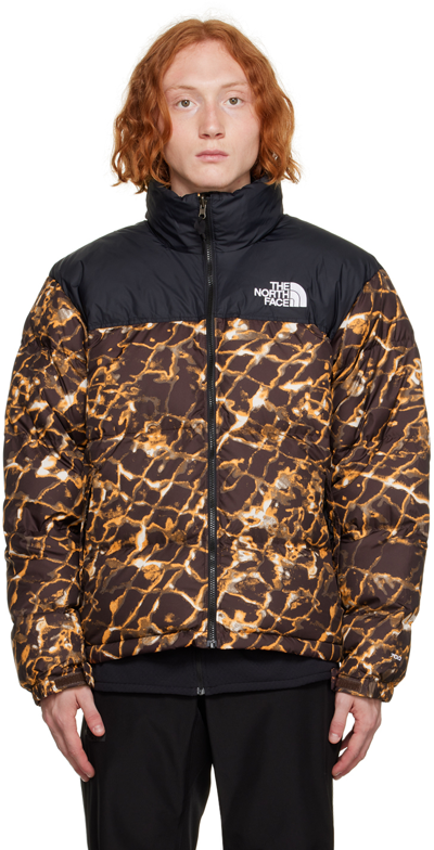 The North Face 1996 Nuptse Down Puffer Jacket In Brown Abstract Print-gray