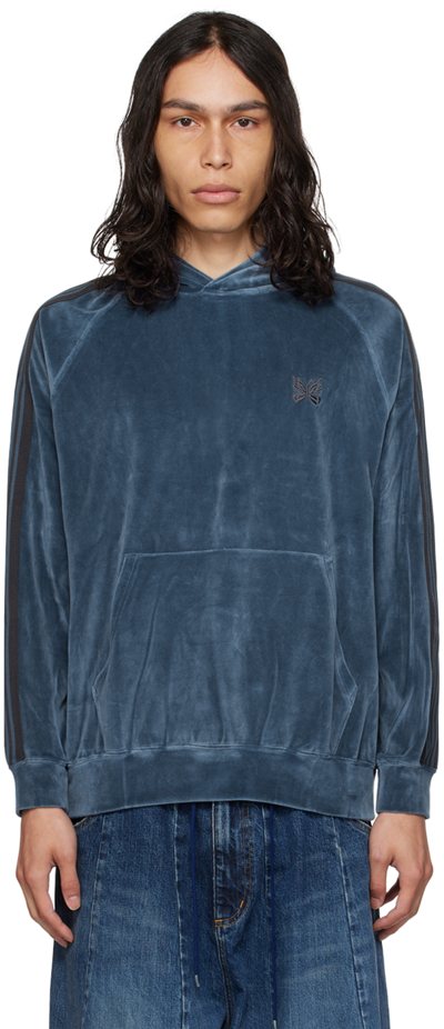 Needles Blue Embroidered Hoodie In B-smoke Blue