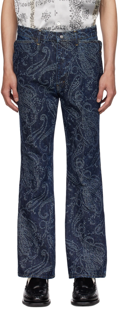 Needles Blue Paisley Jeans In A-indigo