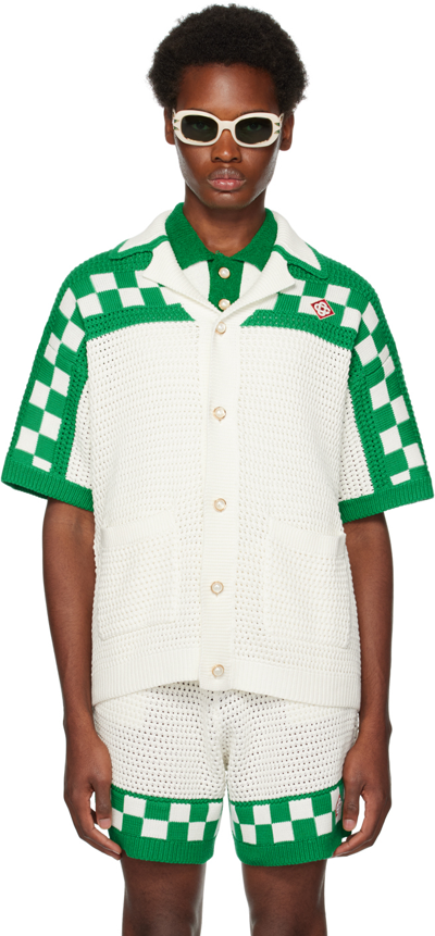 Casablanca Cotton Crochet Shirt In White/ Green