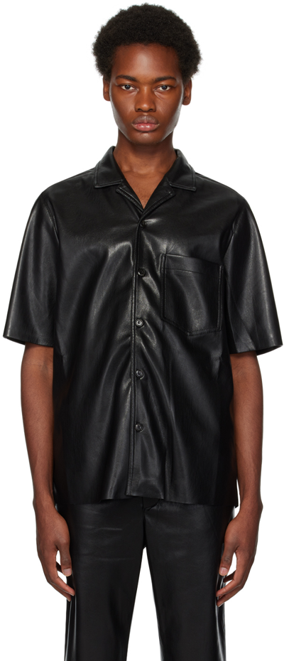 Nanushka Bodil Faux Leather Loose Fit Button Down Camp Shirt In Black