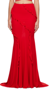 BLUMARINE RED RUFFLED MAXI SKIRT