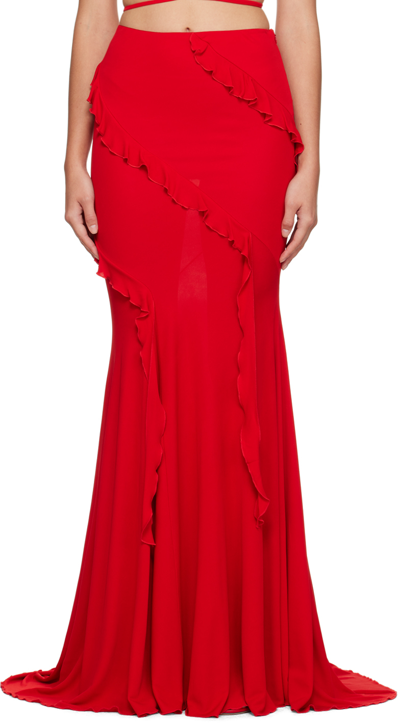 Blumarine Ruffled-detail Long Skirt In N0313 Lipstick Red