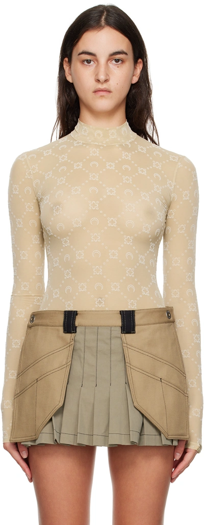 Marine Serre Second Skin Monogram Flocked Top In Neutrals