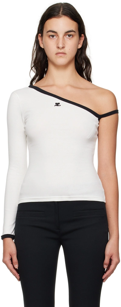 Courrèges White Asymmetric T-shirt In Heritage White/black