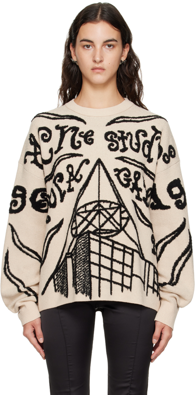 Acne Studios Beige Jacquard Sweater In Cti Ecru/black