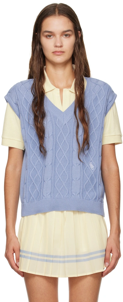Sporty And Rich Blue Embroidered Vest In Washed Hydrangea/whi