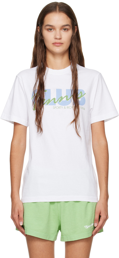 Sporty And Rich White 'tennis Club' T-shirt In White/washed Hydrang
