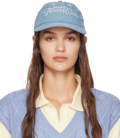 Sporty And Rich Embroidered Nylon Baseball Hat In Washed Hydrangea