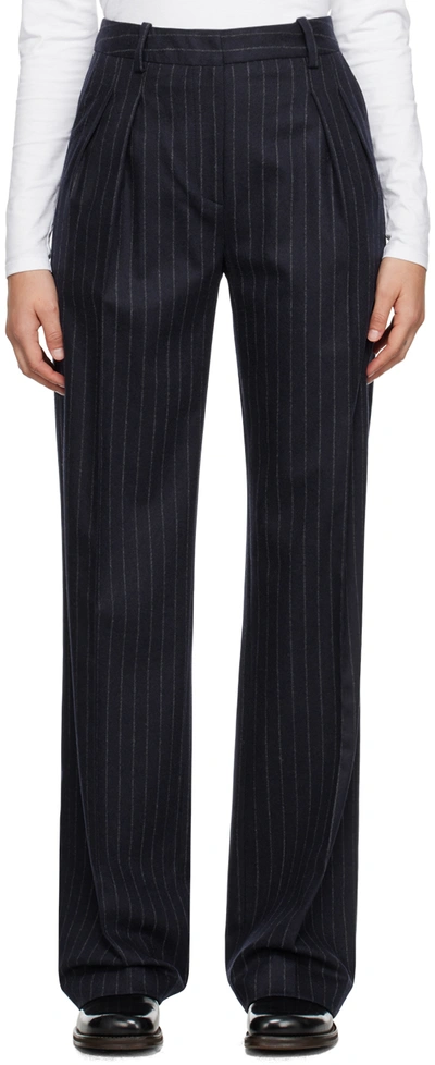 Loulou Studio Amoya Pinstriped Wide Leg Wool Pants In Blue