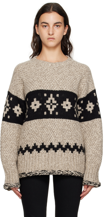 Khaite Tabi Mixed-pattern Cashmere Sweater In Biscuit