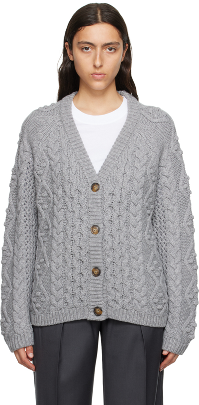 Loulou Studio Cable Knit Cardigan In Grey Melange