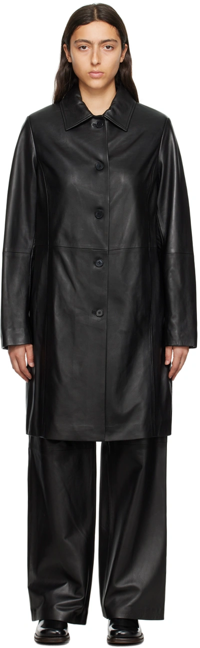 Loulou Studio Long Leather Button-front Overcoat In Black