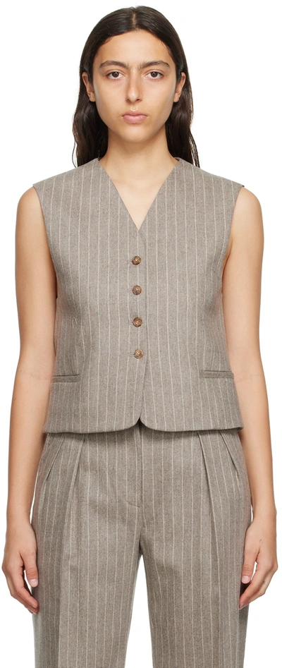 Loulou Studio Pinstripe Cashmere-wool Vest In Beige Stripes