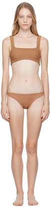 Hunza G Xandra Crinkle Bikini Set In Metallic Cocoa