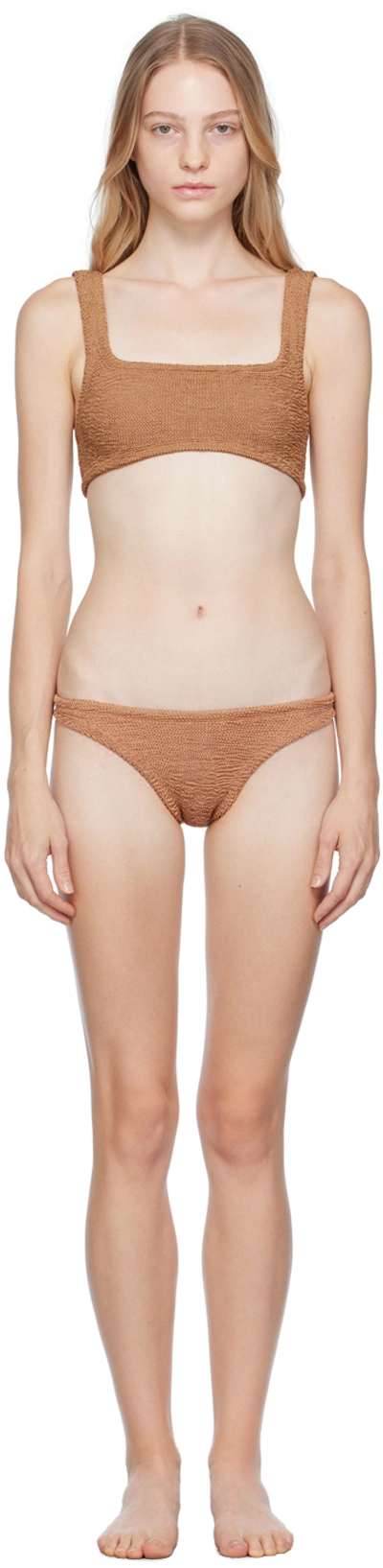 Hunza G Xandra Crinkle Bikini Set In Metallic Cocoa