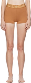 Versace Tan Greca Boy Shorts In Caramel