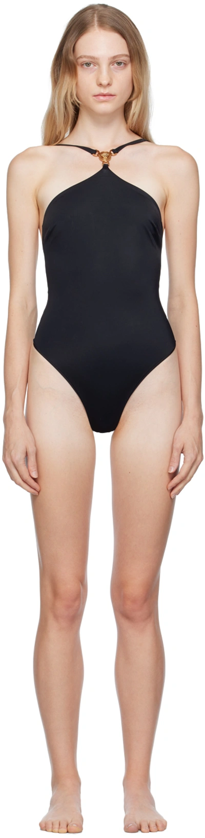 Versace Lycra Halter Neck One Piece Swimsuit In Black