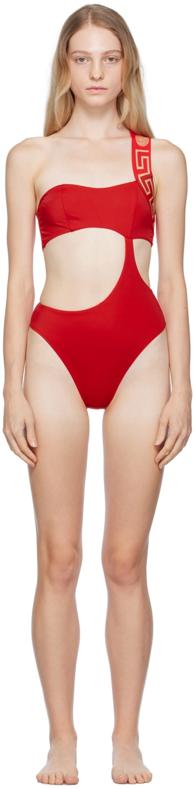 Versace Red Greca Swimsuit In A1203 Red