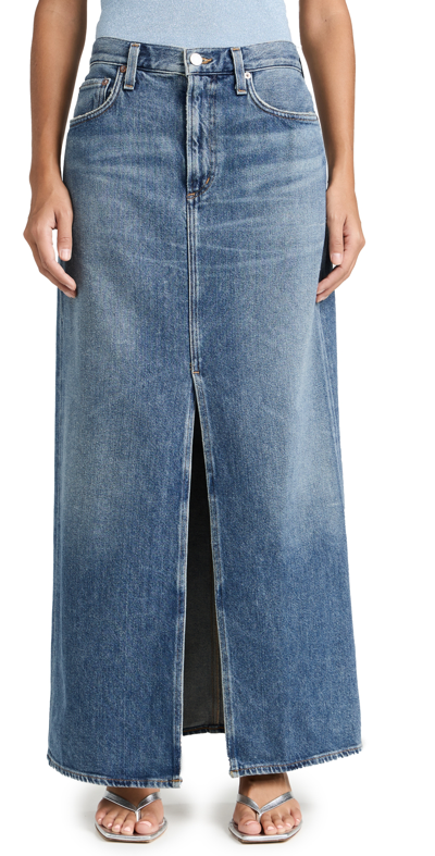 Agolde Leif Low-slung Denim Maxi Skirt In Blue