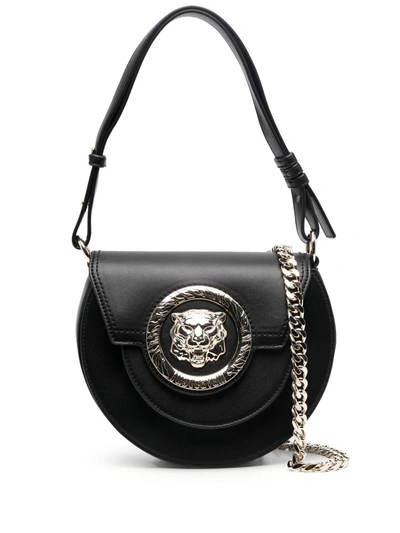 Just Cavalli Gold-tone Logo Plaque Shoulder Bag In Black